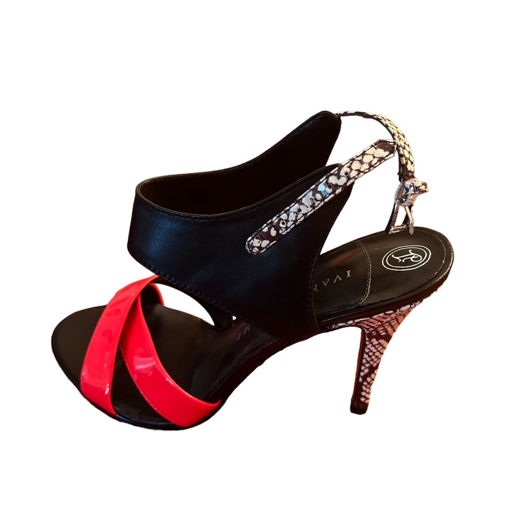 Ivanka Trump Meadea heels neon coral with snakeskin heels. Size 8